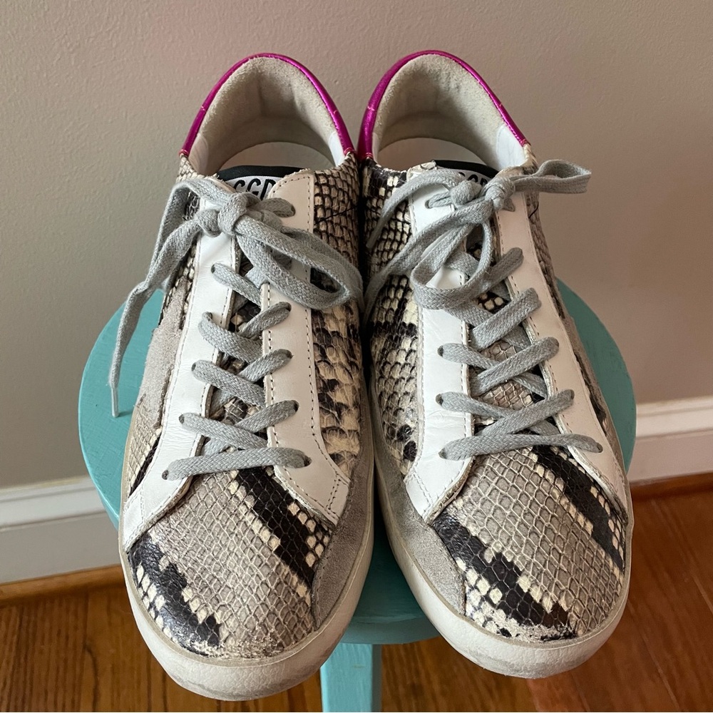 Golden Goose Superstar Grey Python with Metallic Fuschia Sneakers Women’s Sz 39 - Picture 3 of 12